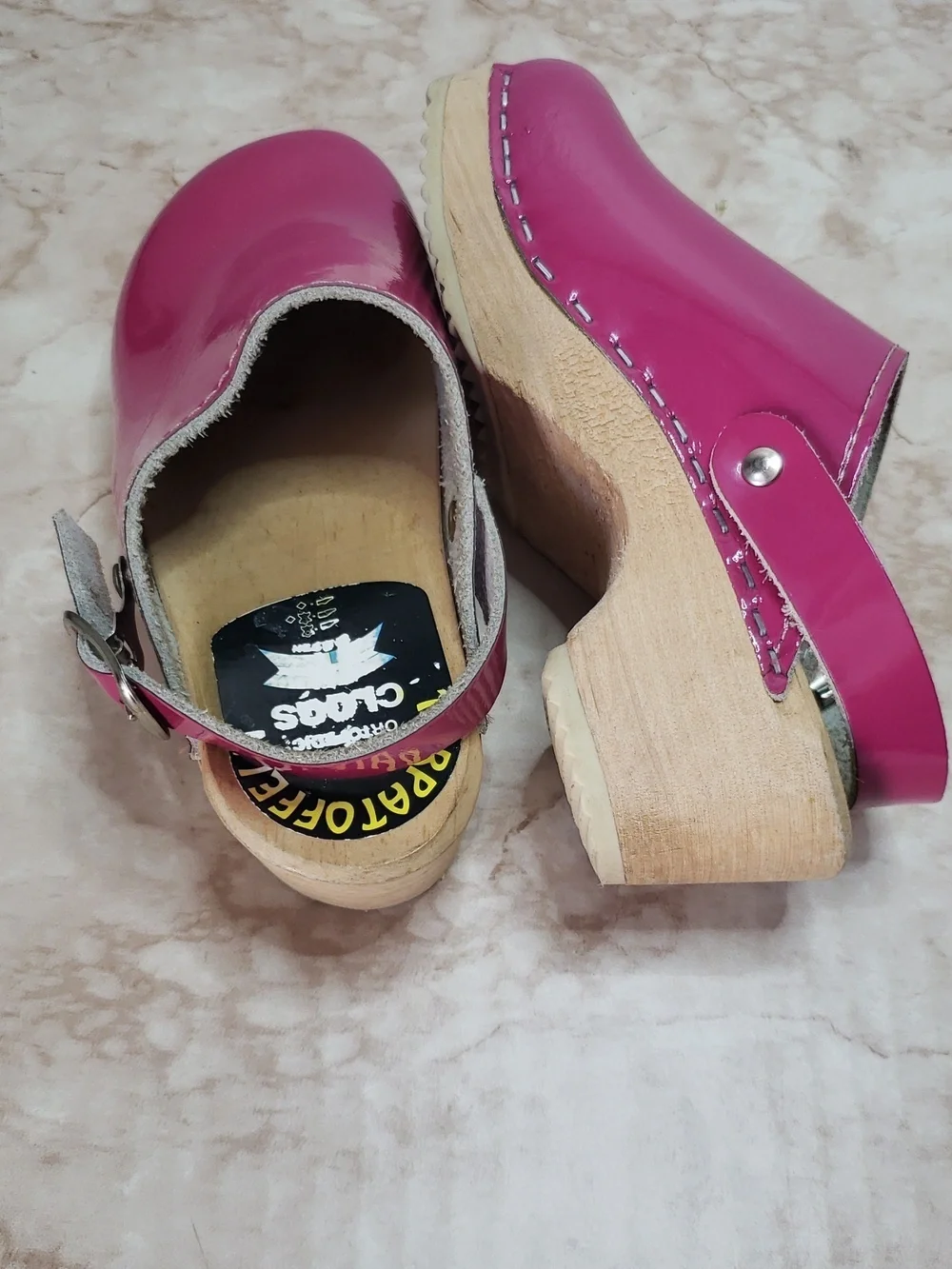 Torpatoffeln Hot Pink Patent Leather Wooden   Girls Clogs Size 28